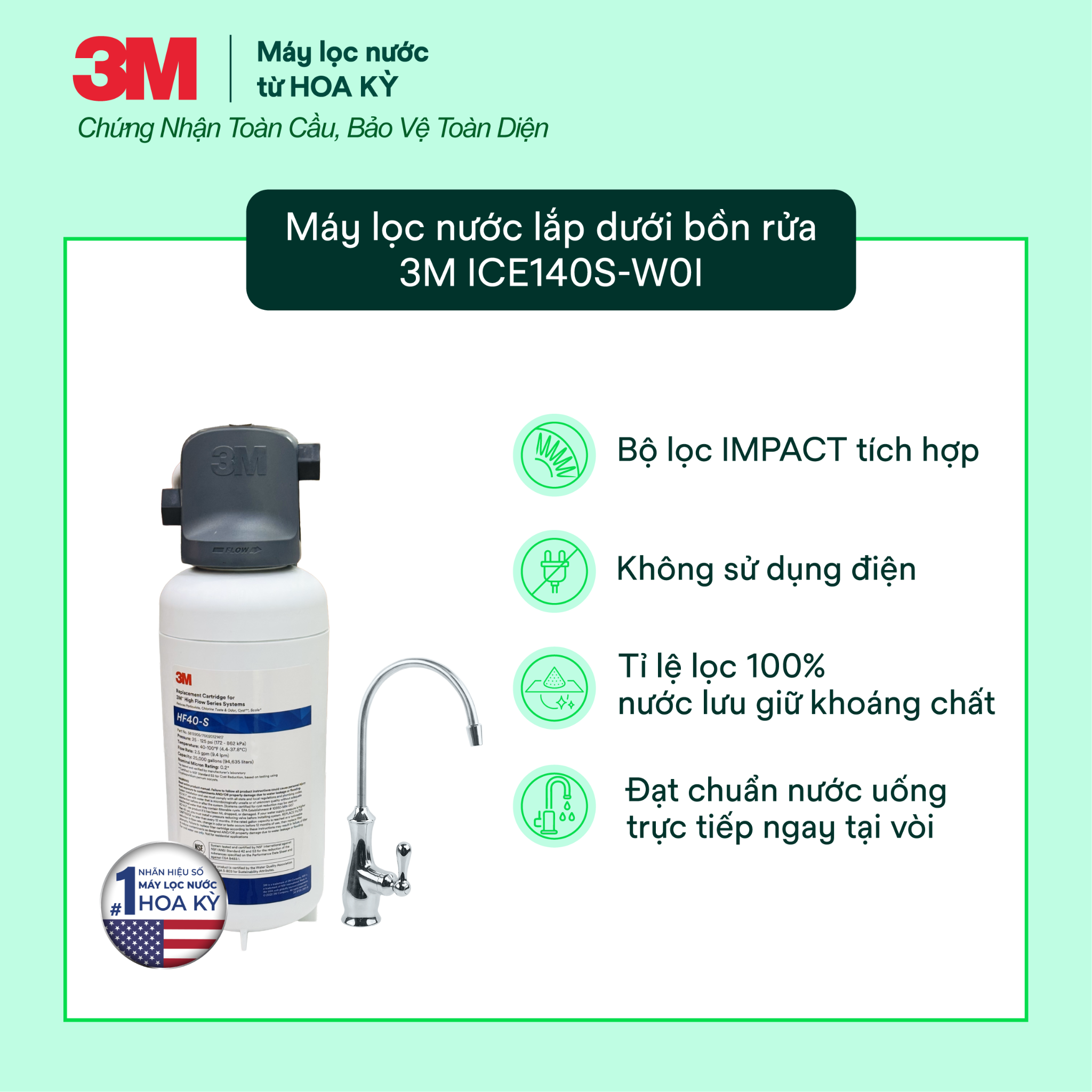  Máy Lọc Nước Lắp Dưới Bồn Rửa 3M ICE140S-WOI Kèm Vòi 3M 