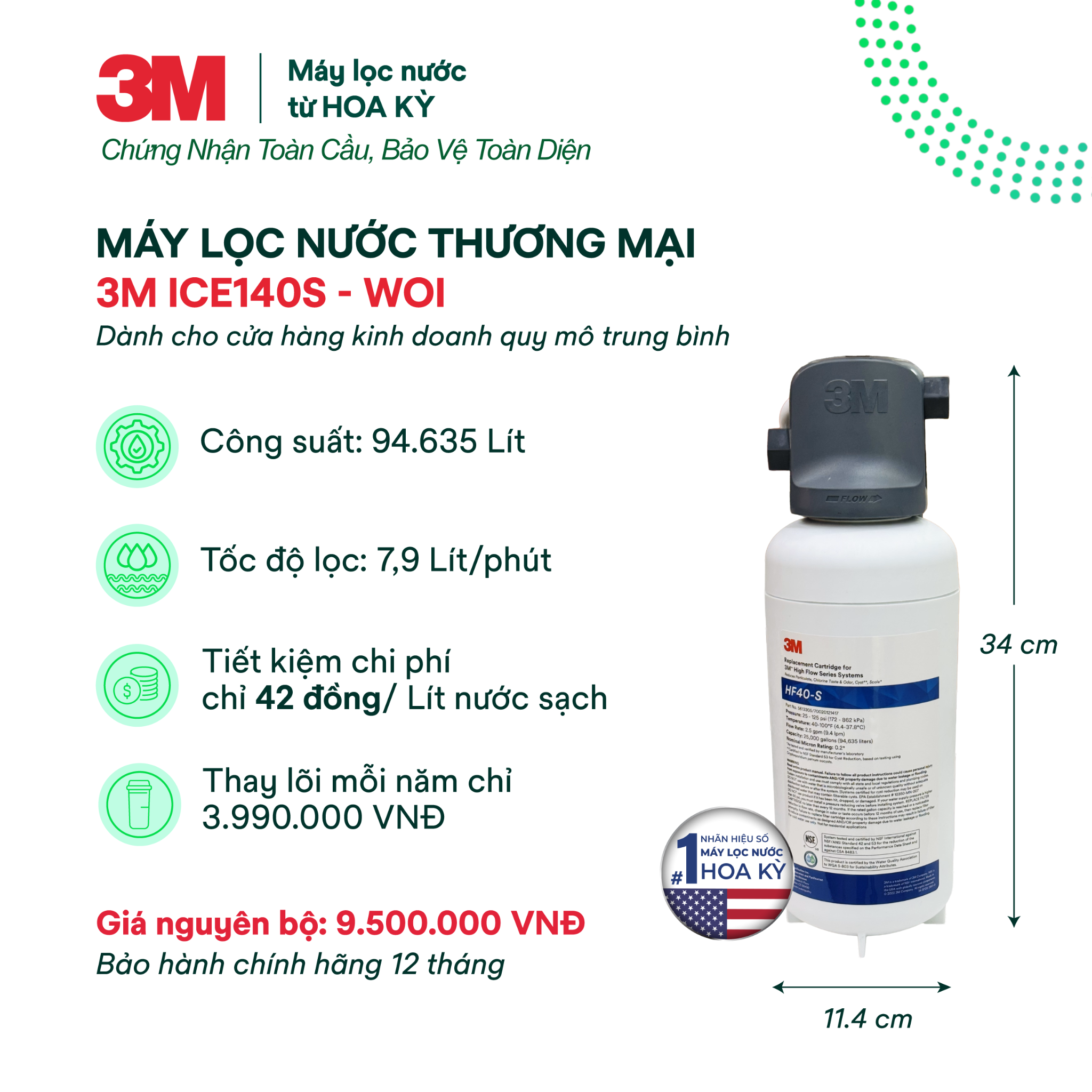  Máy Lọc Nước Công Suất Lớn Dành Cho Nhà Hàng, Quán Cà Phê 3M ICE140S-WOI 