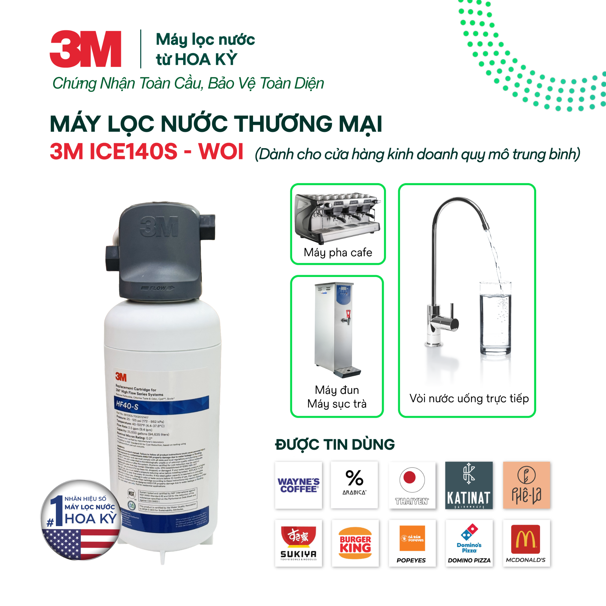  Máy Lọc Nước Công Suất Lớn Dành Cho Nhà Hàng, Quán Cà Phê 3M ICE140S-WOI 