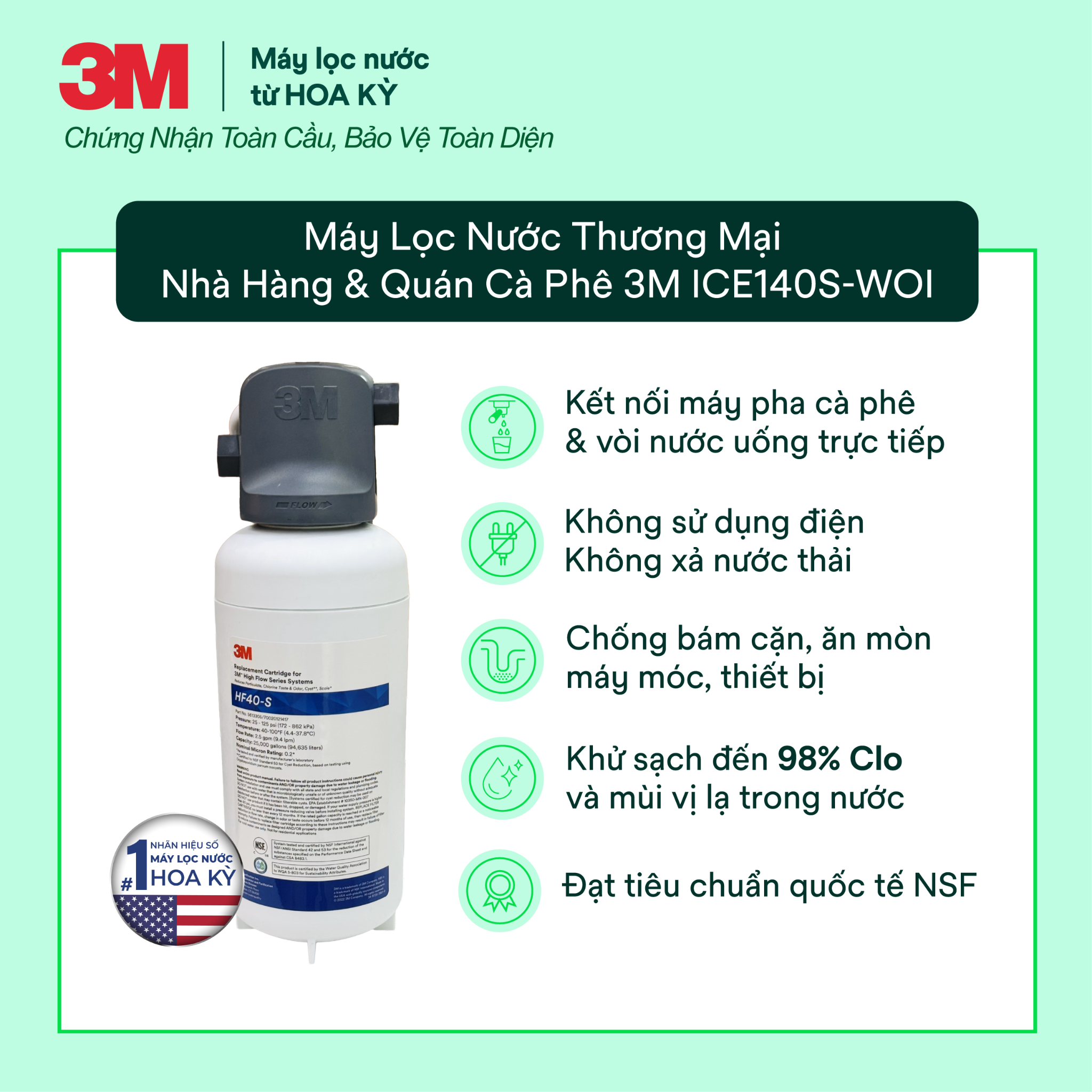  Máy Lọc Nước Công Suất Lớn Dành Cho Nhà Hàng, Quán Cà Phê 3M ICE140S-WOI 