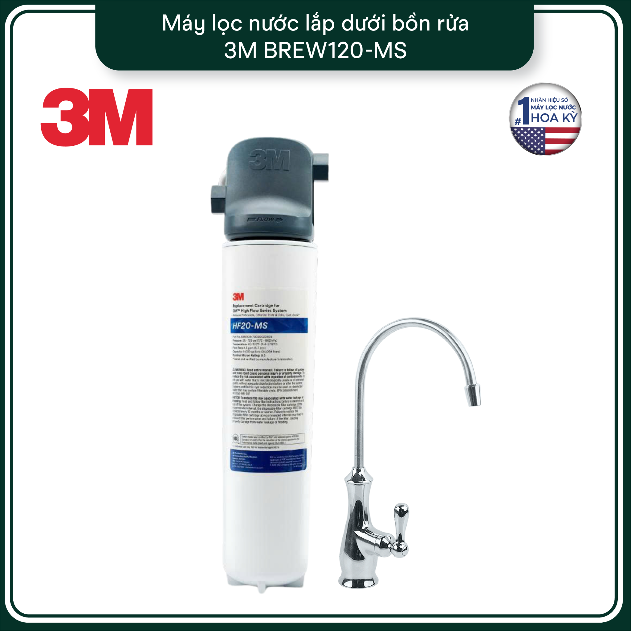  Máy Lọc Nước Lắp Dưới Bồn Rửa 3M BREW120-MS Kèm Vòi 3M 