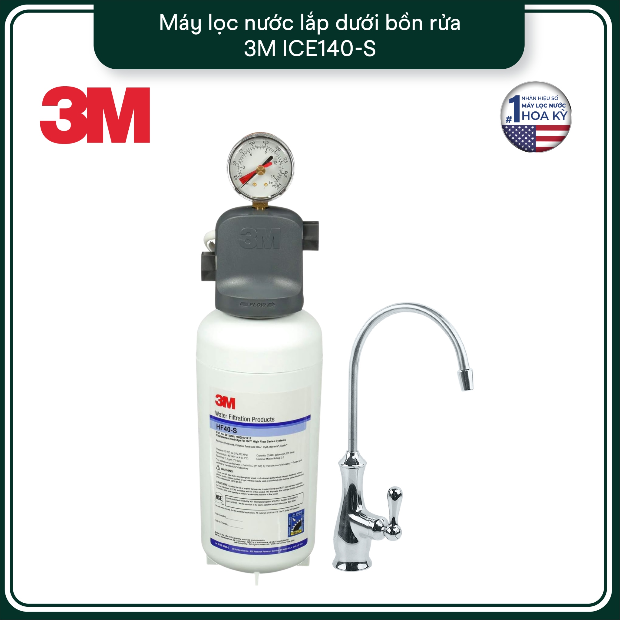  Máy Lọc Nước Lắp Dưới Bồn Rửa 3M ICE140-S Kèm Vòi 3M 