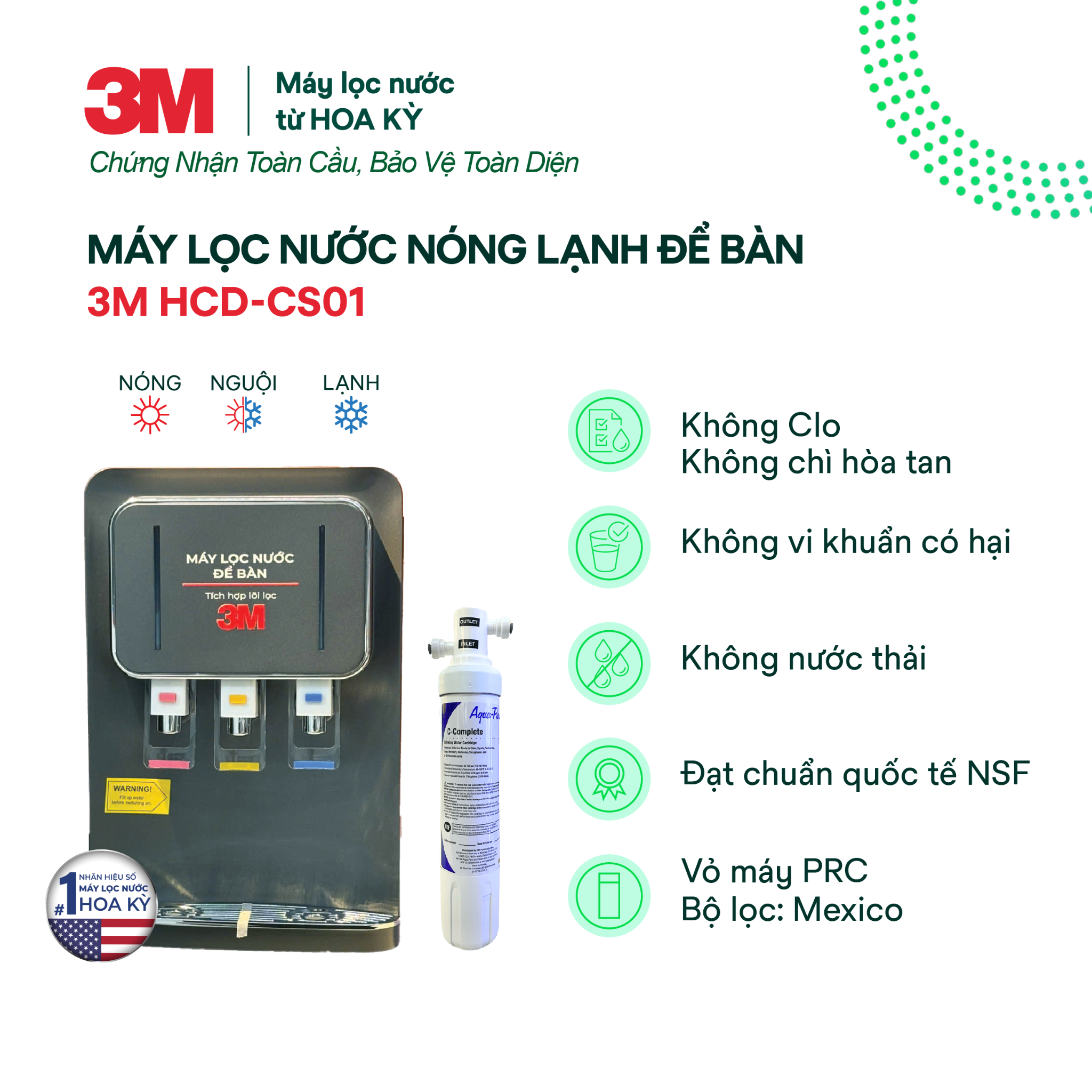  Máy Lọc Nước Nóng Lạnh Để Bàn 3M HCD-CS01 