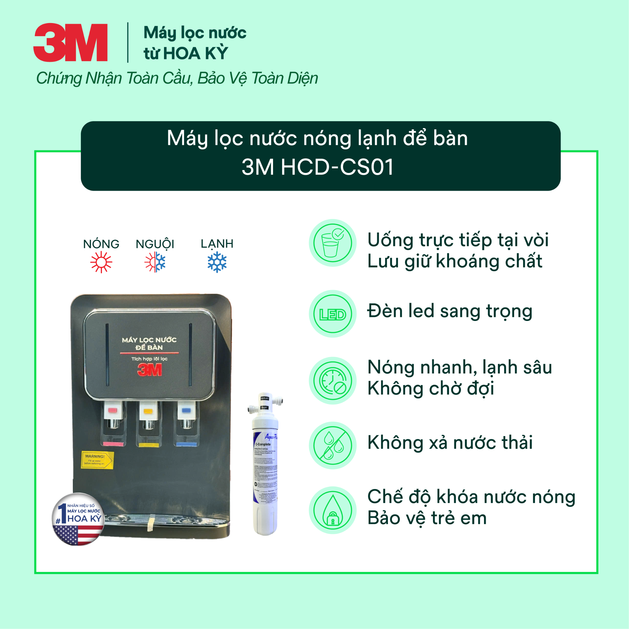  Máy Lọc Nước Nóng Lạnh Để Bàn 3M HCD-CS01 