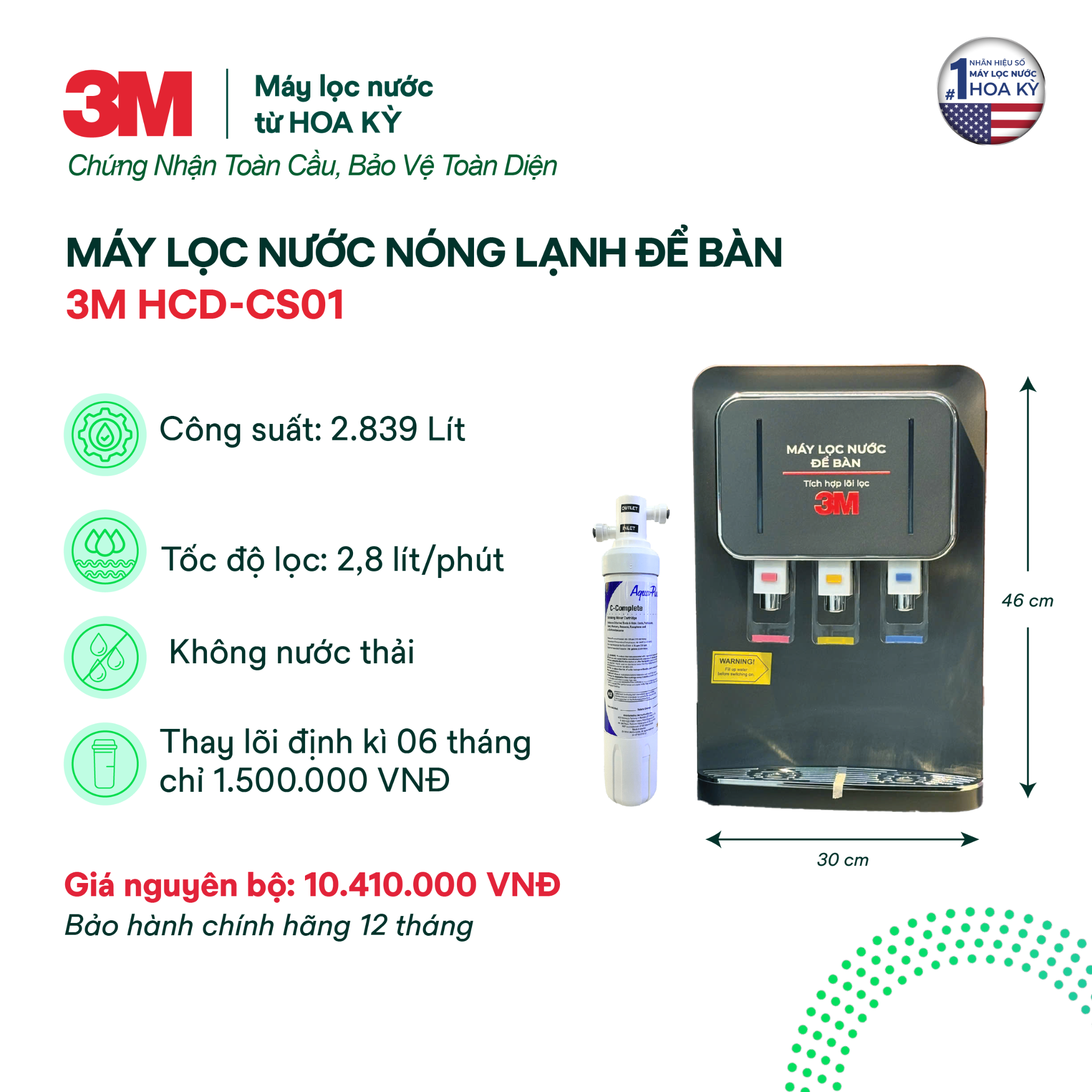  Máy Lọc Nước Nóng Lạnh Để Bàn 3M HCD-CS01 