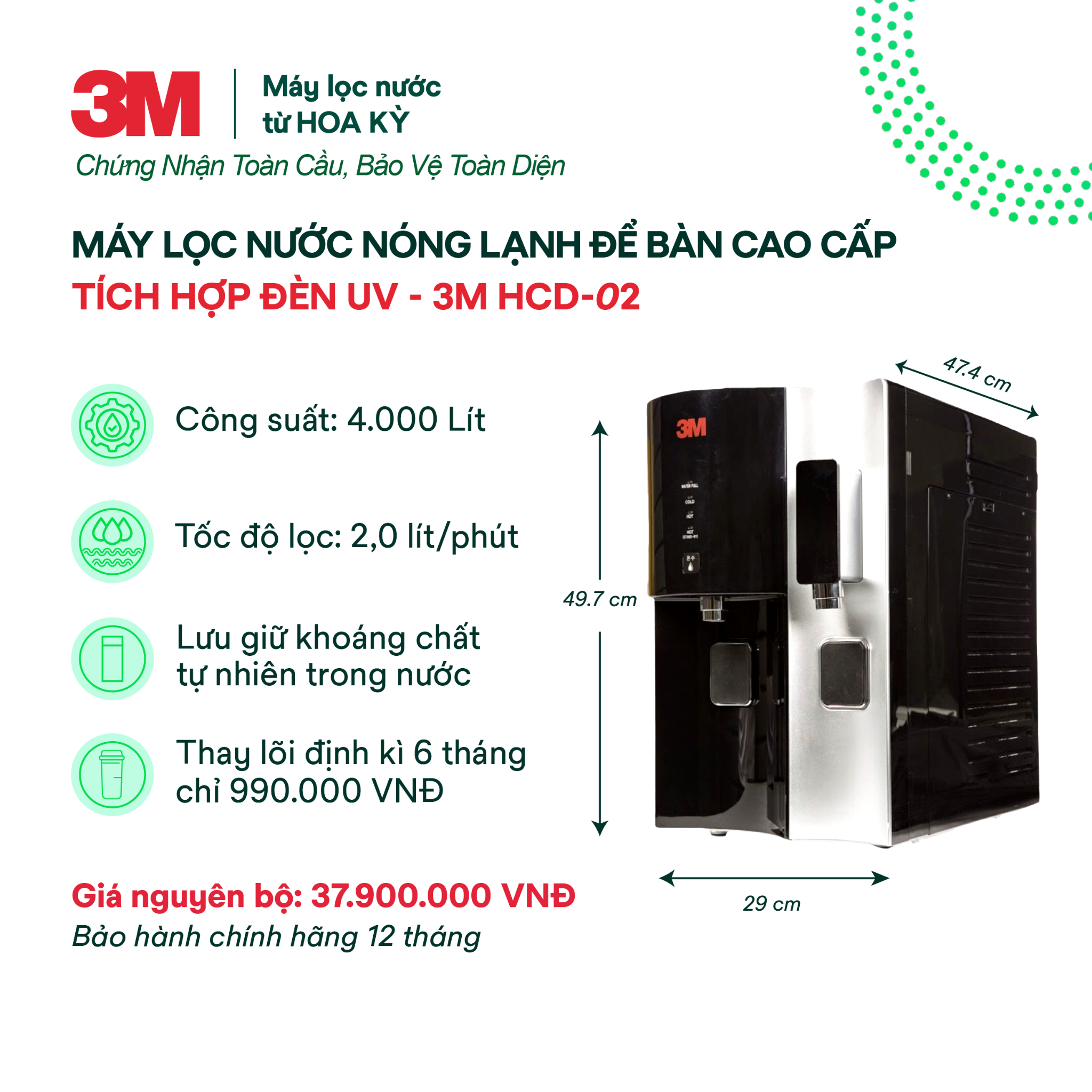  Máy Lọc Nước Nóng Lạnh Để Bàn Cao Cấp 3M HCD-2 