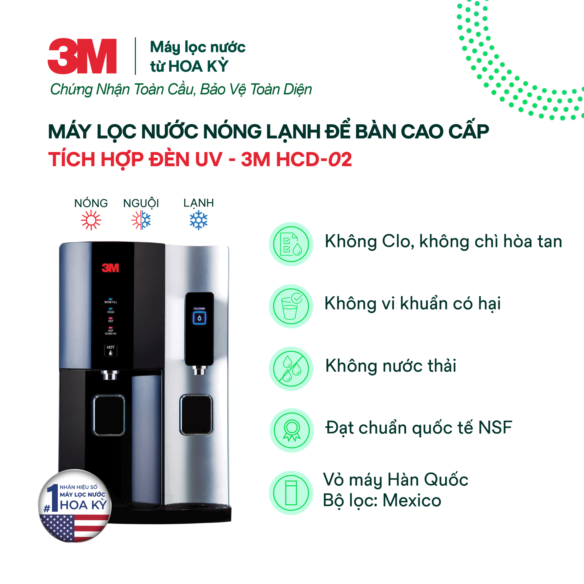  Máy Lọc Nước Nóng Lạnh Để Bàn Cao Cấp 3M HCD-2 