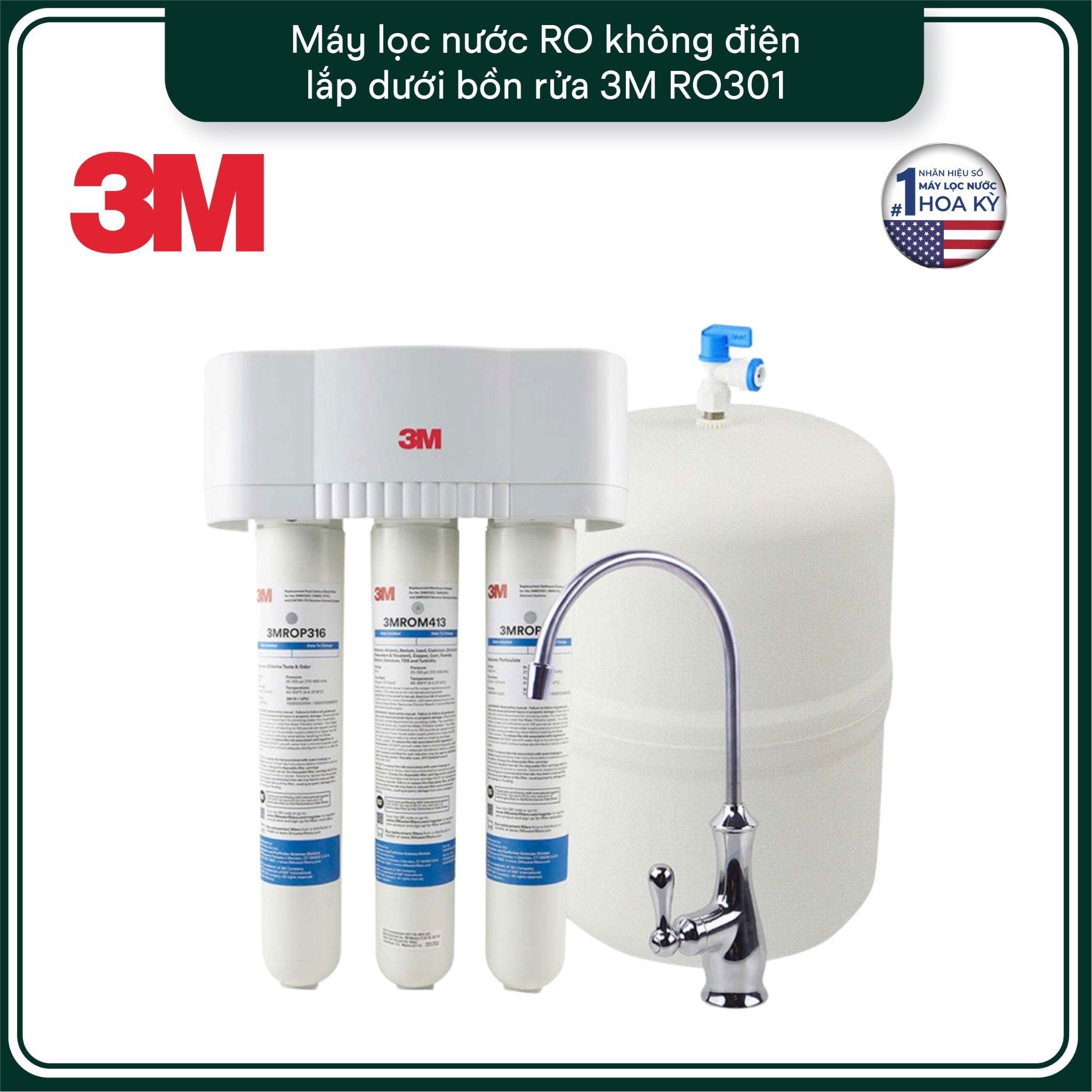  Máy Lọc Nước Lắp Dưới Bồn Rửa 3M RO301 - Công Nghệ RO Không Dùng Điện 