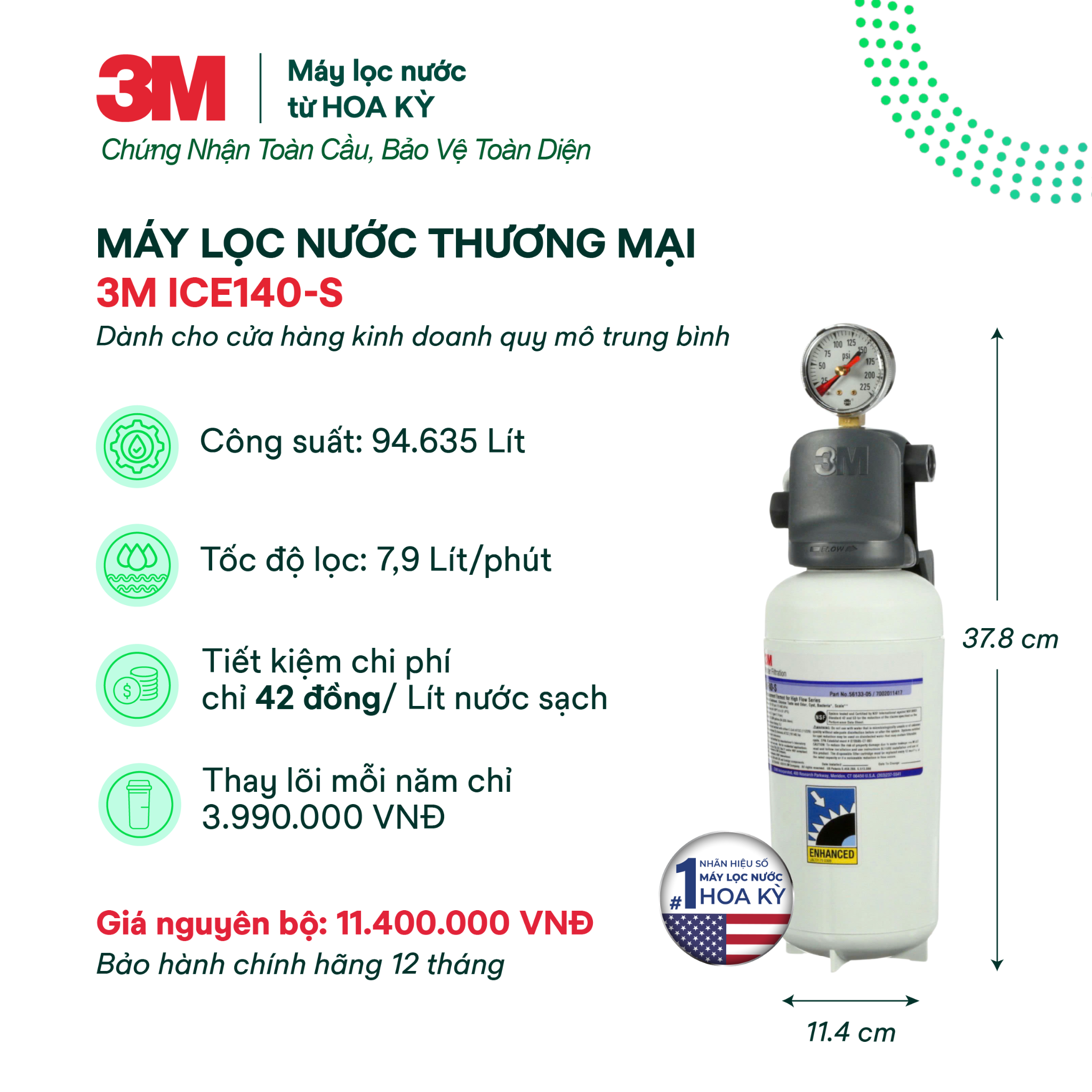  Máy Lọc Nước Công Suất Lớn Dành Cho Nhà Hàng, Quán Cà Phê 3M ICE140-S 