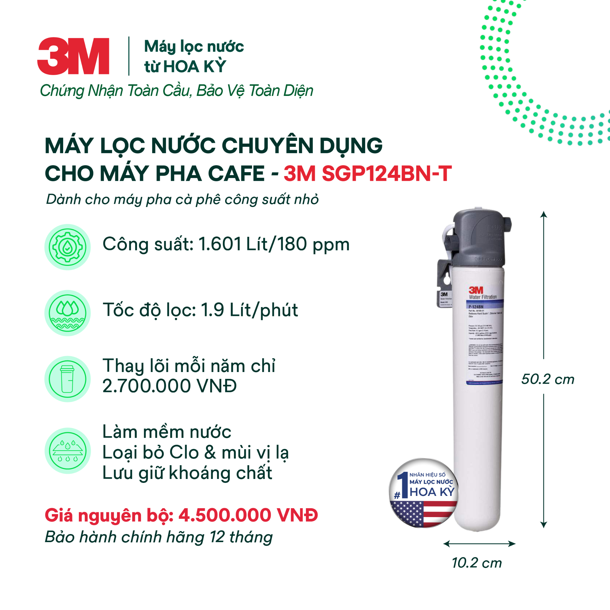  Máy Lọc Nước Chuyên Dụng Cho Máy Pha Cà Phê 3M SGP124BN-T 