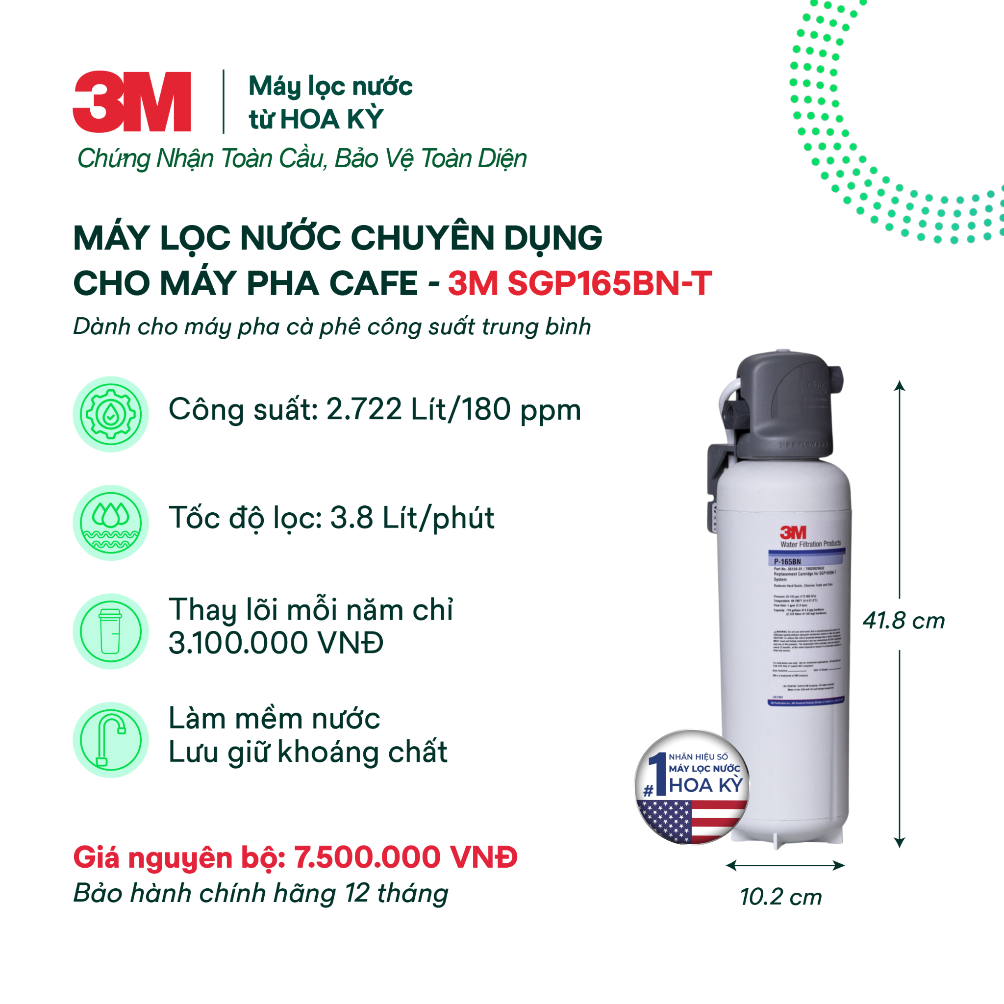  Máy Lọc Nước Chuyên Dụng Cho Máy Pha Cà Phê 3M SGP165BN-T 