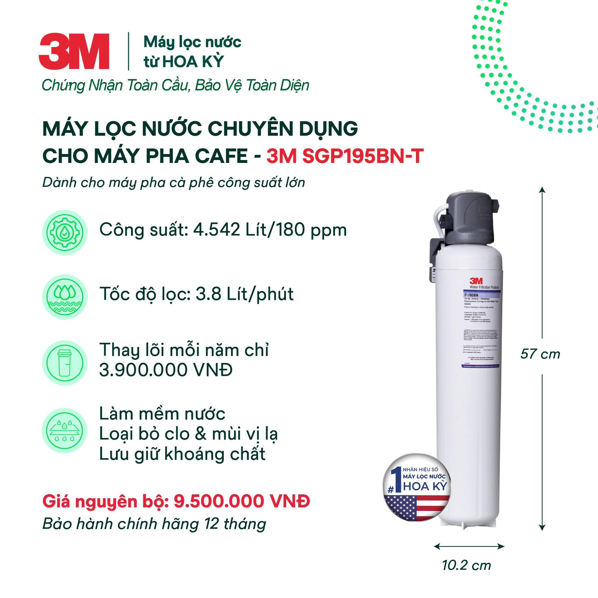  Máy Lọc Nước Chuyên Dụng Cho Máy Pha Cà Phê 3M SGP195BN-T 