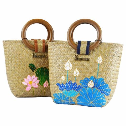 Túi cầm tay quai gỗ cỏ bàng