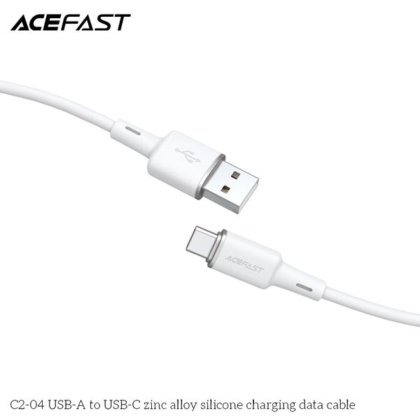 Cáp truyền dữ liệu, sạc các thiết bị di động (Android, Samsung ...) Acefast C2-04, USB-A to USB-C, bọc sillicone, đã lắp đầu nối điện,không lưu trữ dữ liệu, dài 1.2m, điện áp 5v, hãng sx: Acefast #6974316280774