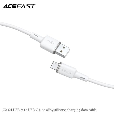 Cáp truyền dữ liệu, sạc các thiết bị di động (Android, Samsung ...) Acefast C2-04, USB-A to USB-C, bọc sillicone, đã lắp đầu nối điện,không lưu trữ dữ liệu, dài 1.2m, điện áp 5v, hãng sx: Acefast #6974316280774