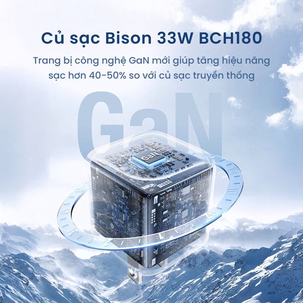 Cóc sạc Bison 33W GaN (BCH180- Đen/Trắng)