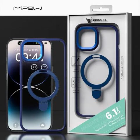 Ốp iPhone 14 Mipow Magsafe Stand 2 in 1 - trong viền xanh