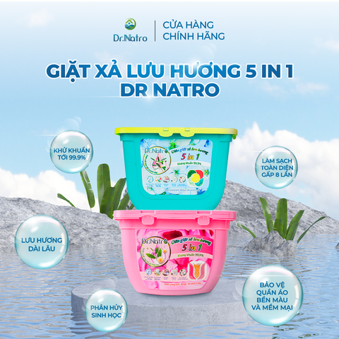 VIÊN GIẶT XẢ LƯU HƯƠNG Thông Minh 5 IN 1 DR.NATRO 360g (30 viên/15g/hộp)