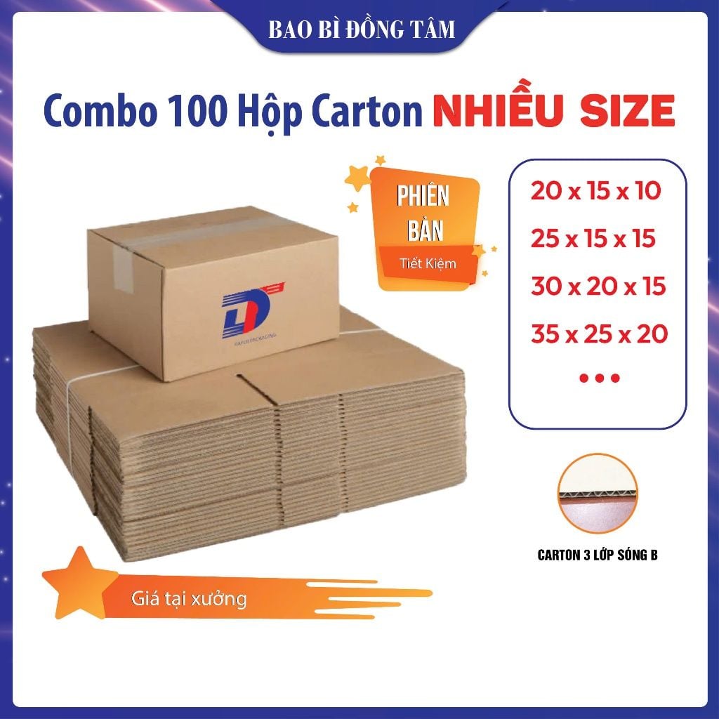  Combo 100 hộp carton size nhỏ -3B 2N/1X 