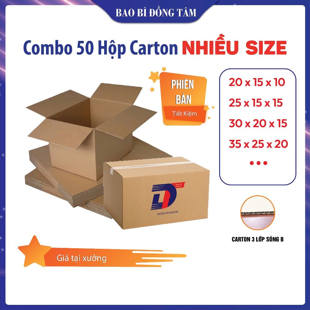  Combo 50 hộp carton size vừa - hộp 3B-2N/1X 