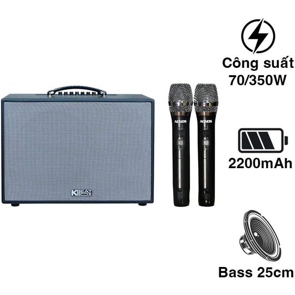 Loa Acnos CS251PU Chính Hãng, Bass 25 cm, Công suất 70W, Bluetooth 5.0, Pin 33Wh, Kèm 2 Tay Mic