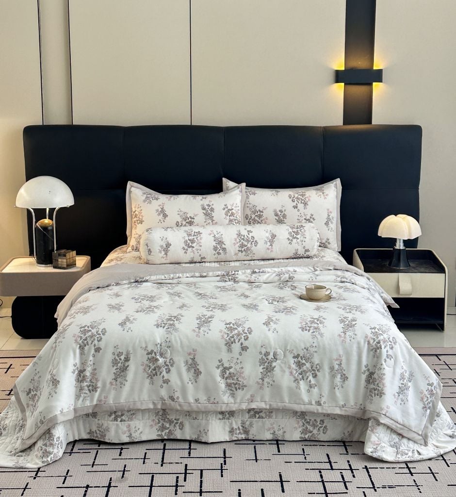 Bộ Chăn Ga Gối Trần Bông Hàn Quốc KOREA LYOCEL SWEET - King size + Queen size đều có thể sử dụng