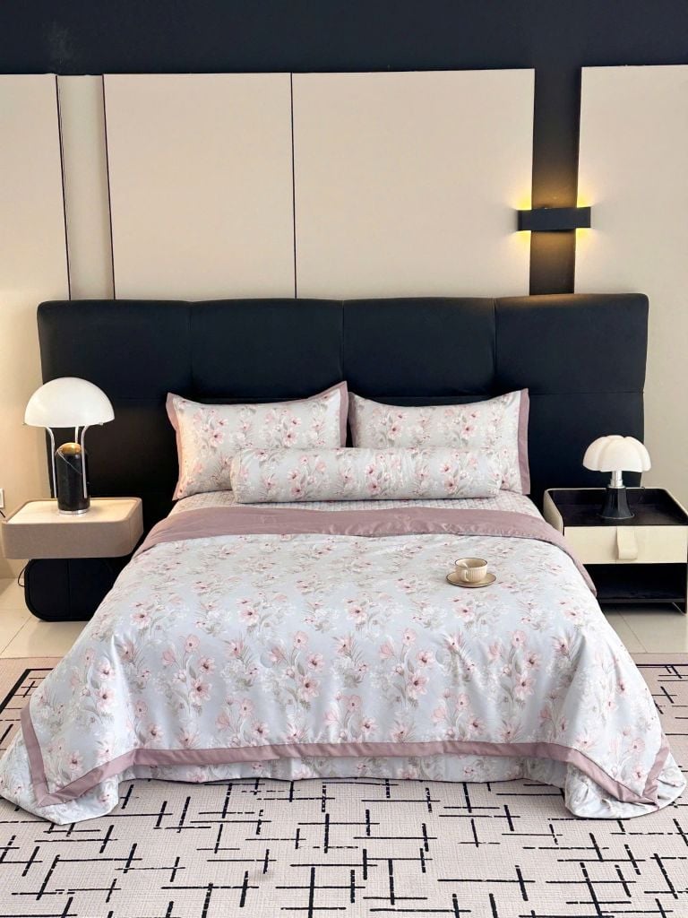 Bộ Chăn Ga Gối Trần Bông Hàn Quốc KOREA LYOCEL SWEET - King size + Queen size đều có thể sử dụng