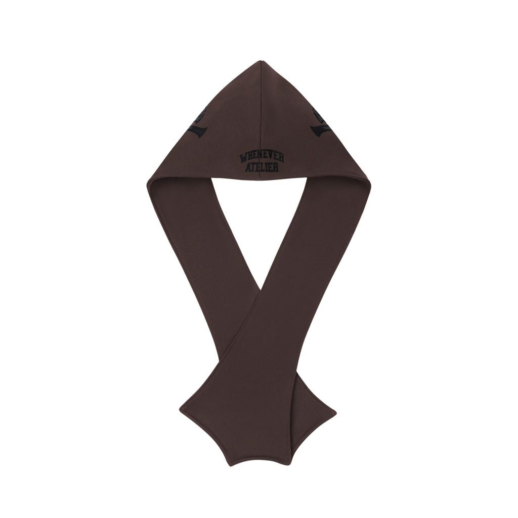 "WHENEVER" PATCHWORK HOODED SCARF / BROWN