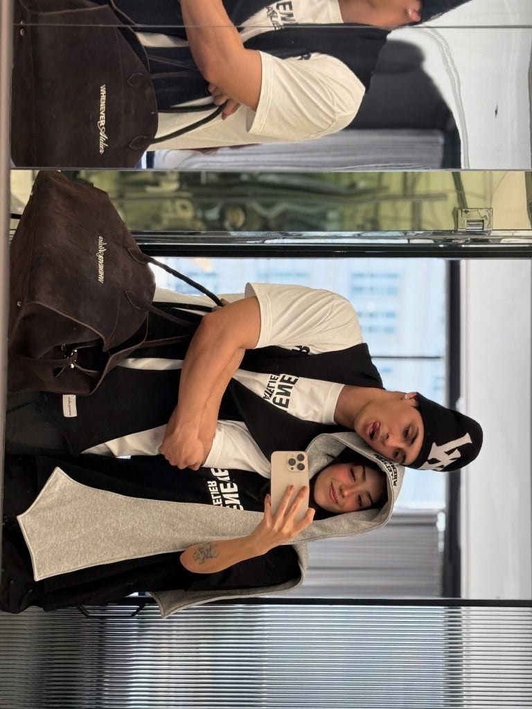 "WHENEVER' PATCHWORK HOODED SCARF / PREMIUM GREY