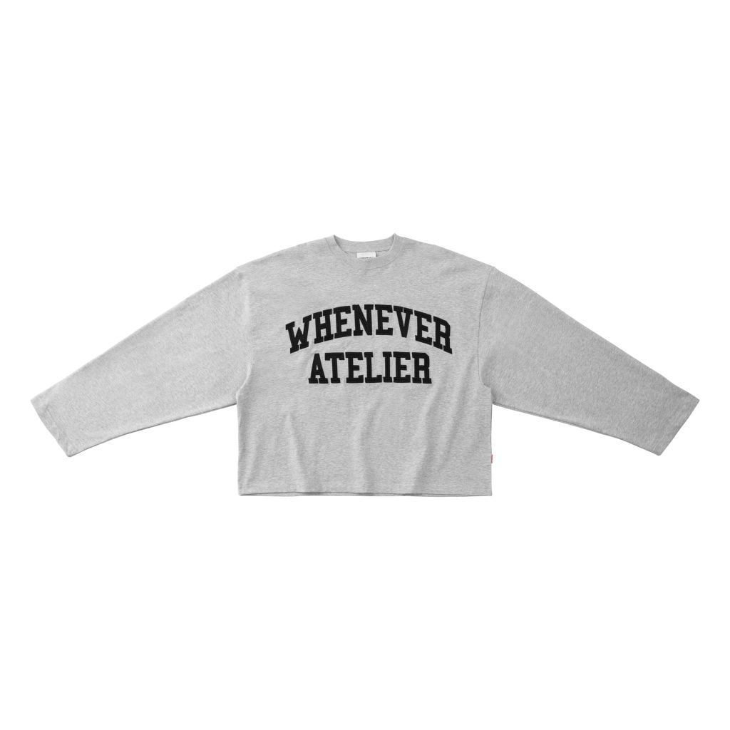 “WHENEVER” LOGO-EMBROIDERED COTTON LONG SLEEVES T-SHIRT / GREY