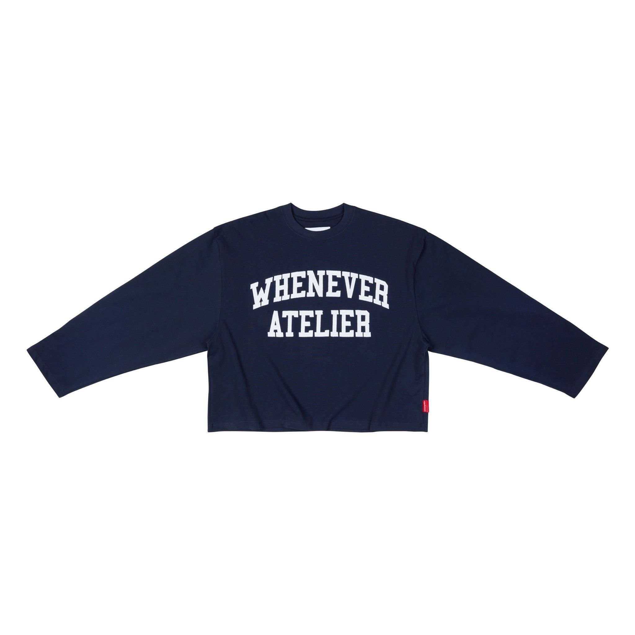 “WHENEVER” LOGO-EMBROIDERED COTTON LONG SLEEVES T-SHIRT / NAVY