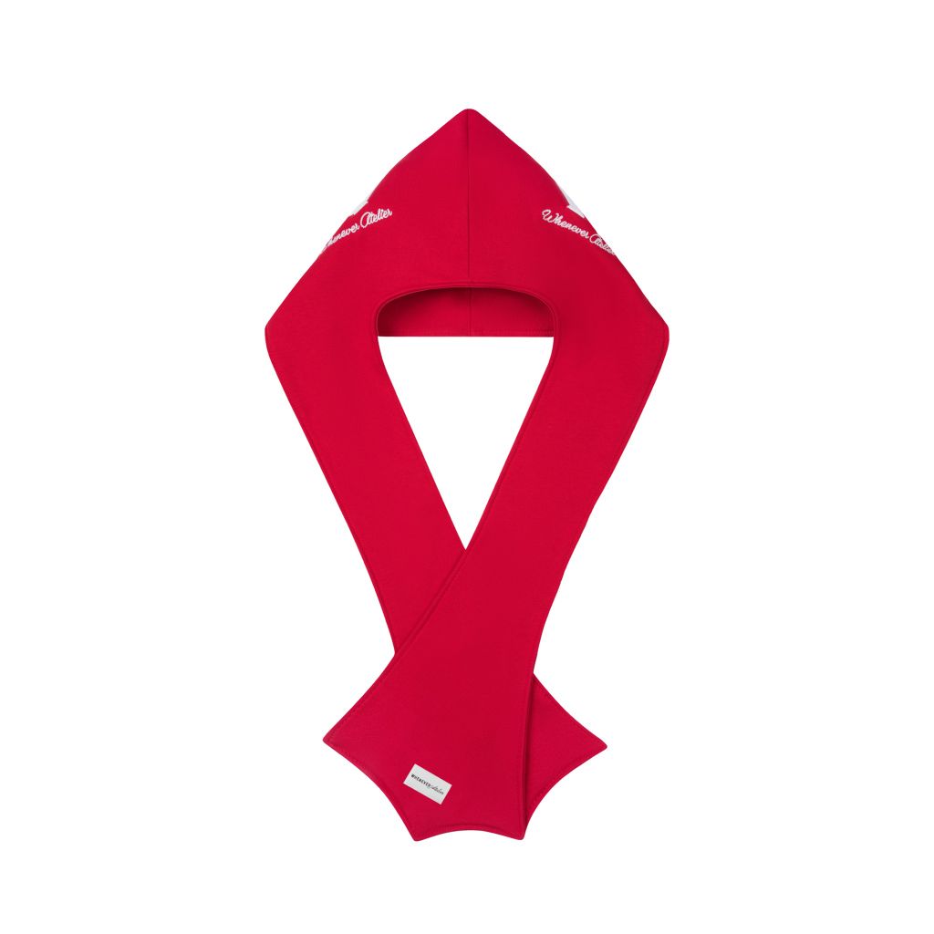"WHENEVER" PATCHWORK HOODED SCARF / RED