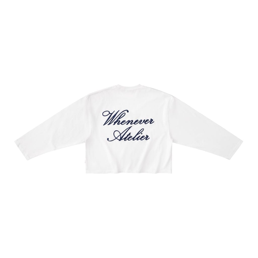 “WHENEVER” SS25 EMBROIDERED LOGO LONG SLEEVES T-SHIRT / WHITE