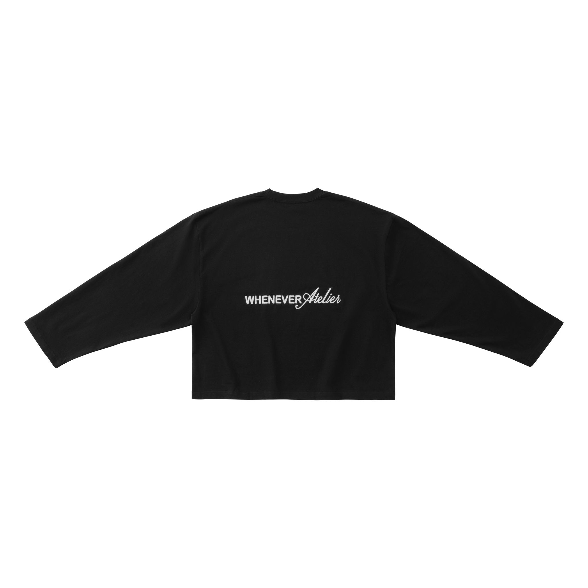 “WHENEVER” LOGO-EMBROIDERED COTTON LONG SLEEVES T-SHIRT / BLACK