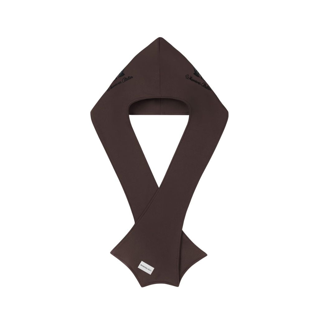 "WHENEVER" PATCHWORK HOODED SCARF / BROWN