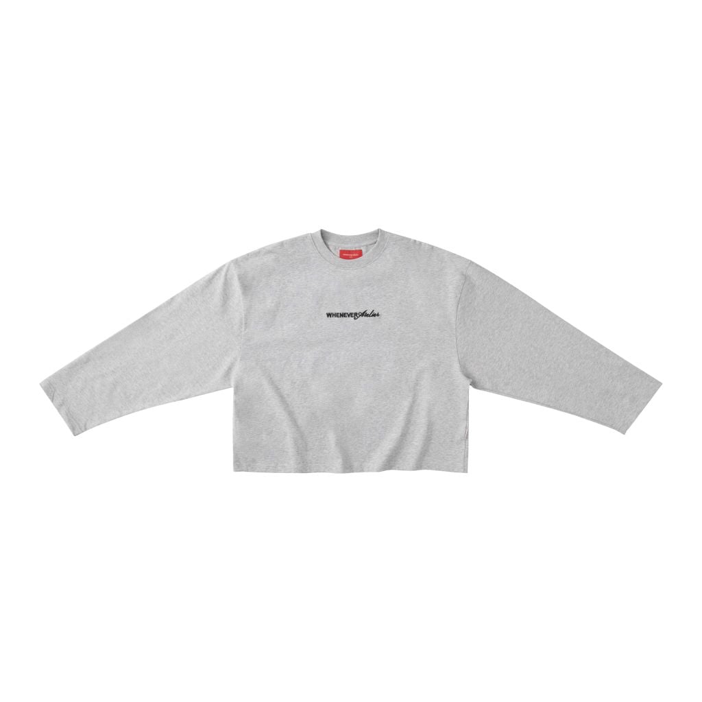 “WHENEVER” SS25 EMBROIDERED LOGO LONG SLEEVES T-SHIRT / GREY