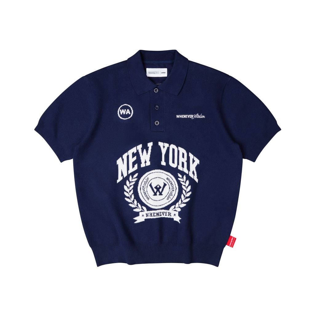 “WHENEVER” NY KNIT POLO SHIRT / NAVY