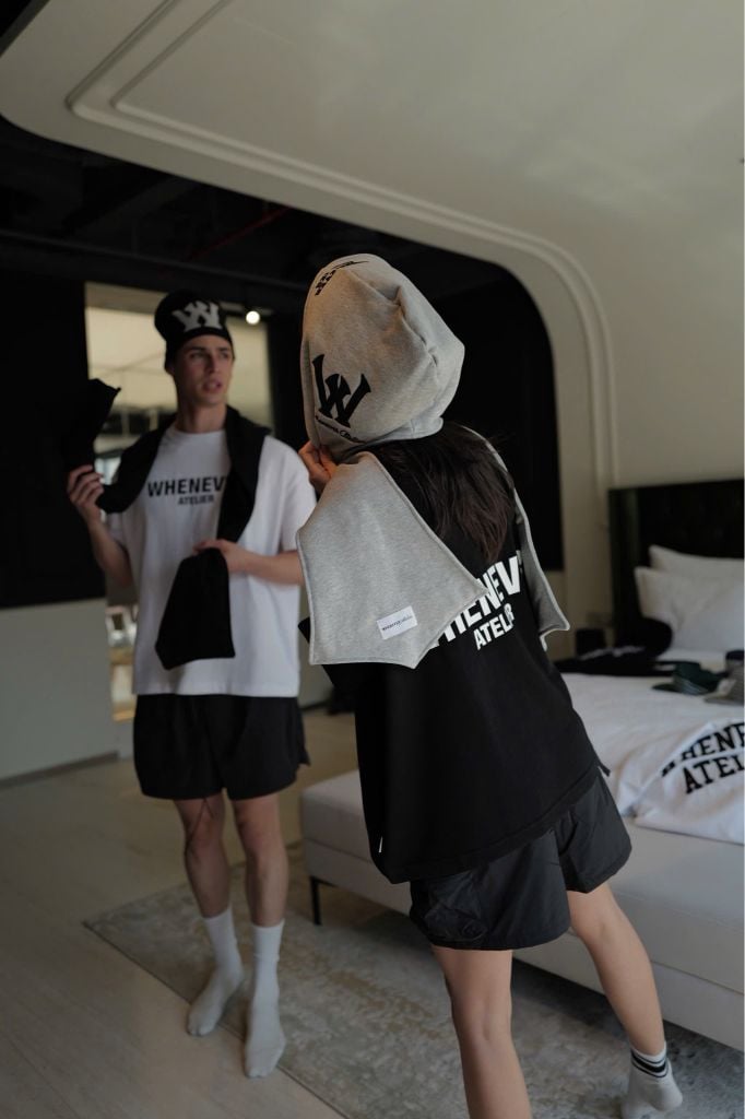 "WHENEVER' PATCHWORK HOODED SCARF / PREMIUM GREY