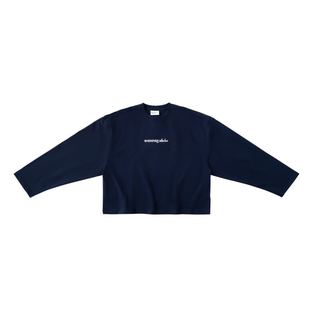 “WHENEVER” SS25 EMBROIDERED LOGO LONG SLEEVES T-SHIRT / NAVY