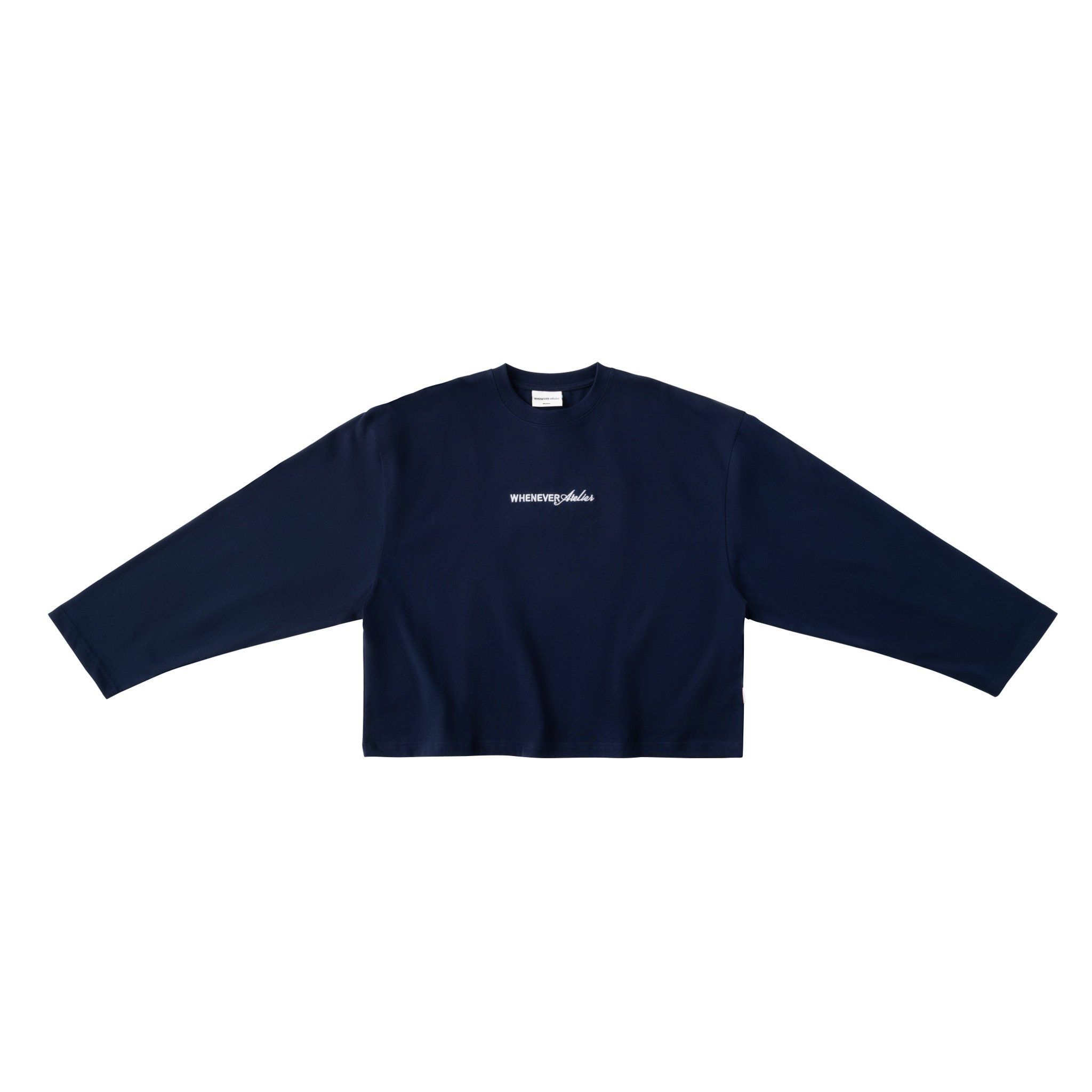 “WHENEVER” SS25 EMBROIDERED LOGO LONG SLEEVES T-SHIRT / NAVY