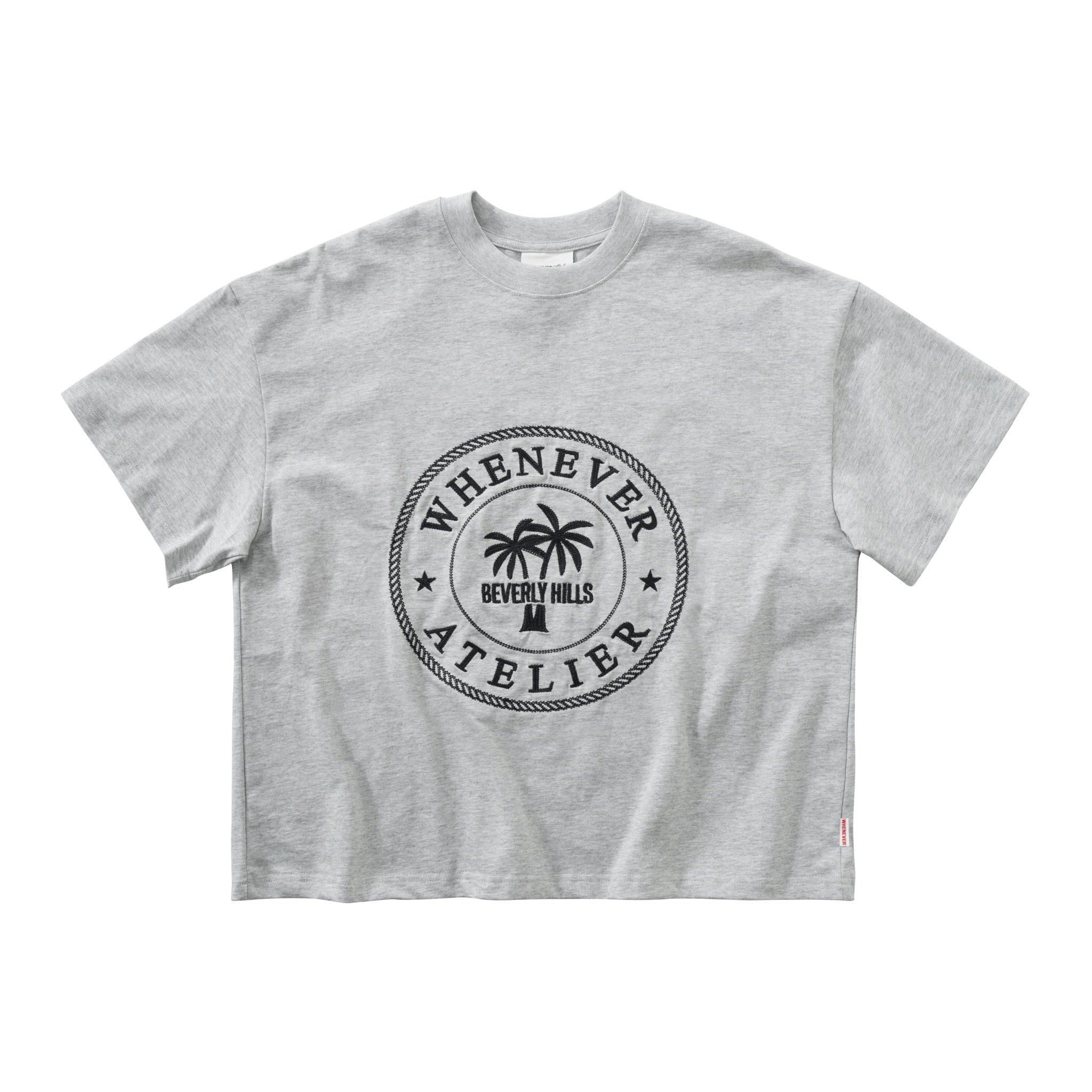 “WHENEVER” CIRCLE EMBROIDERED LOGO T-SHIRT / GREY