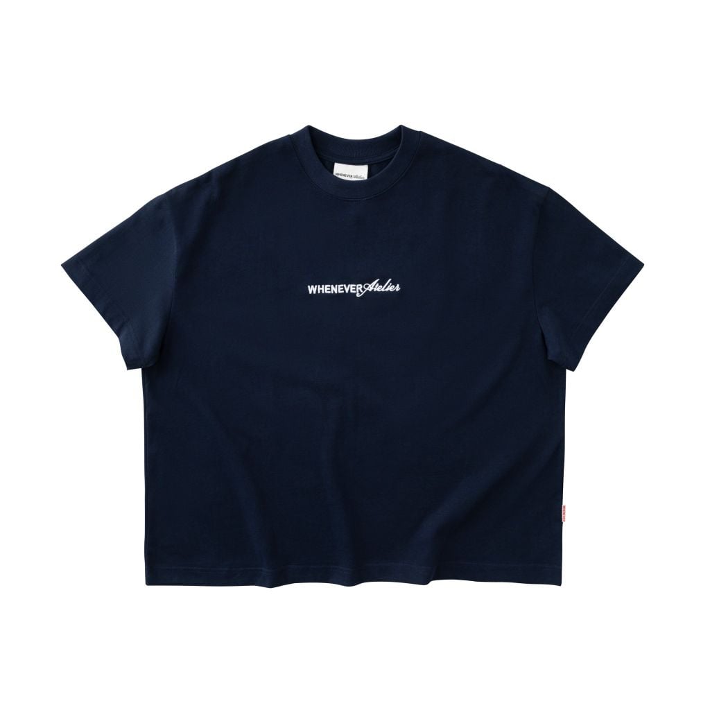 “WHENEVER” SS25 EMBROIDERED LOGO T-SHIRT / NAVY