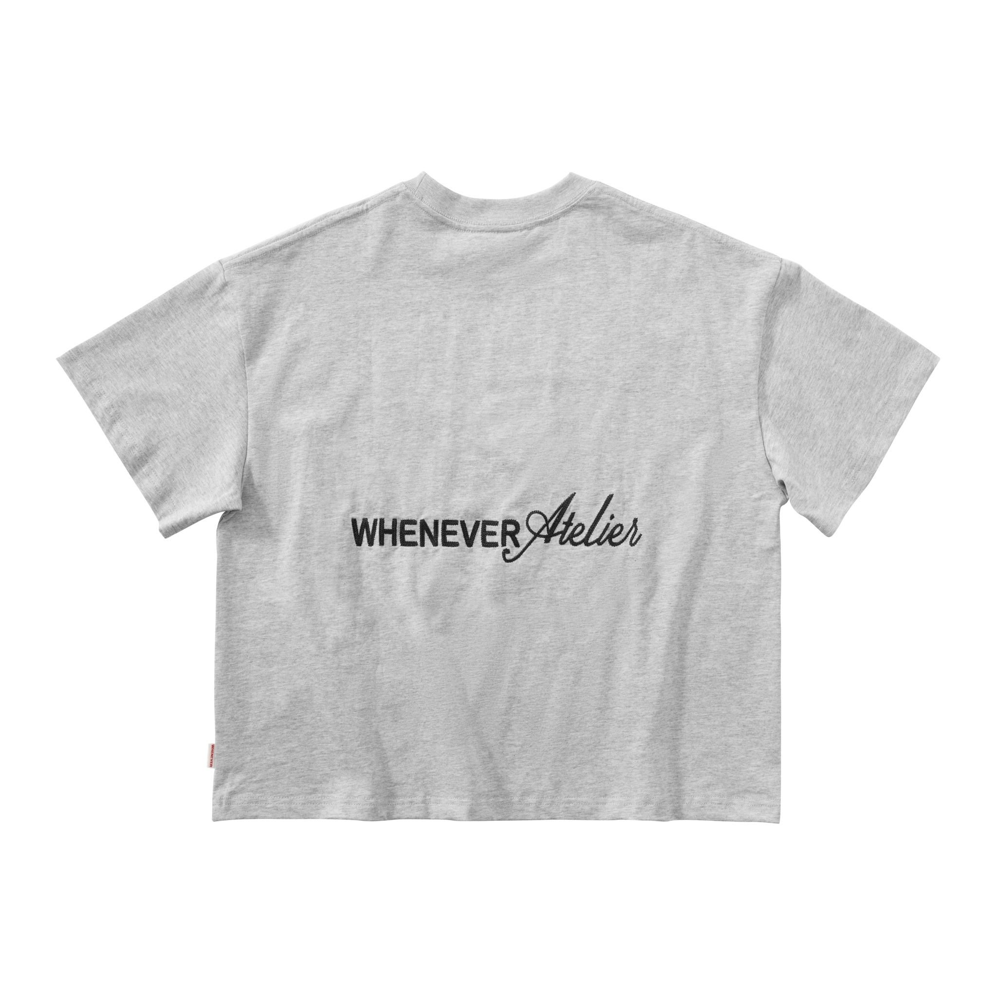 “WHENEVER” CIRCLE EMBROIDERED LOGO T-SHIRT / GREY