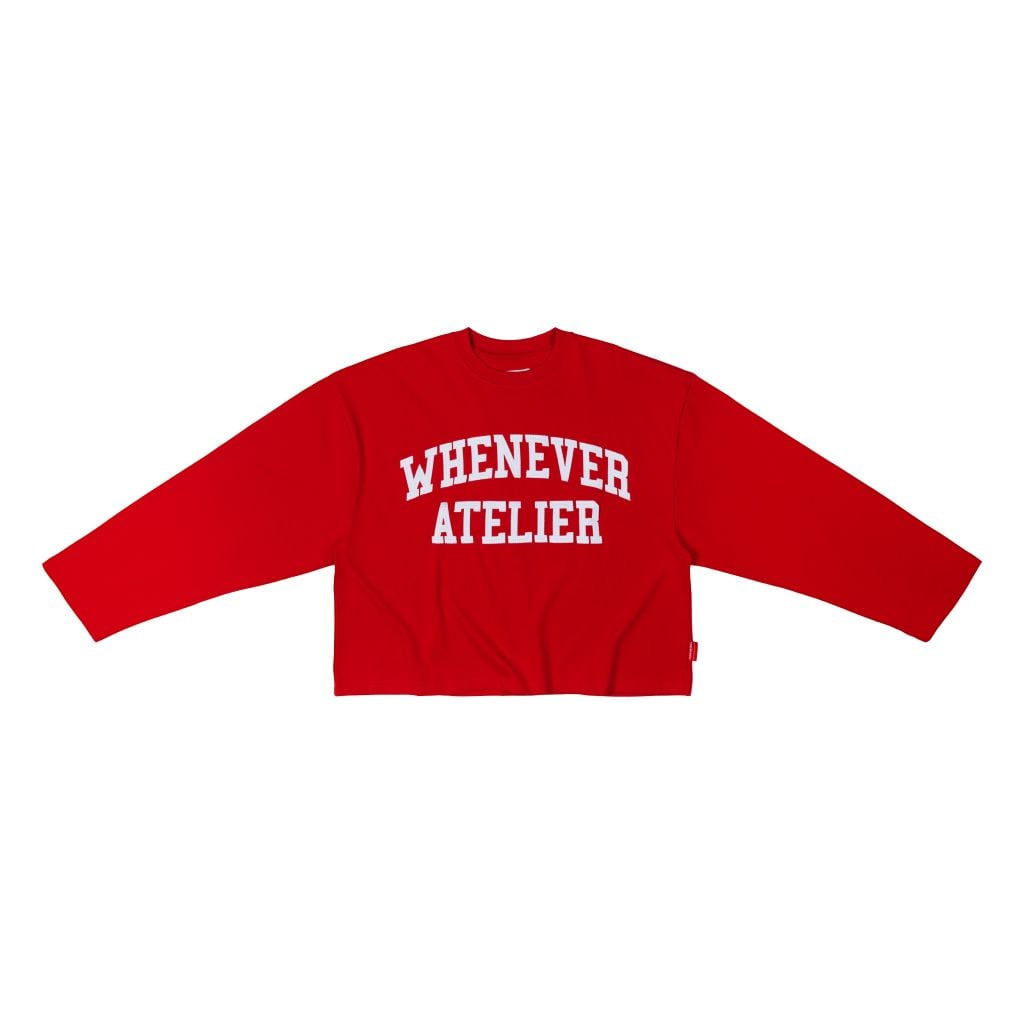 “WHENEVER” LOGO-EMBROIDERED COTTON LONG SLEEVES T-SHIRT / RED