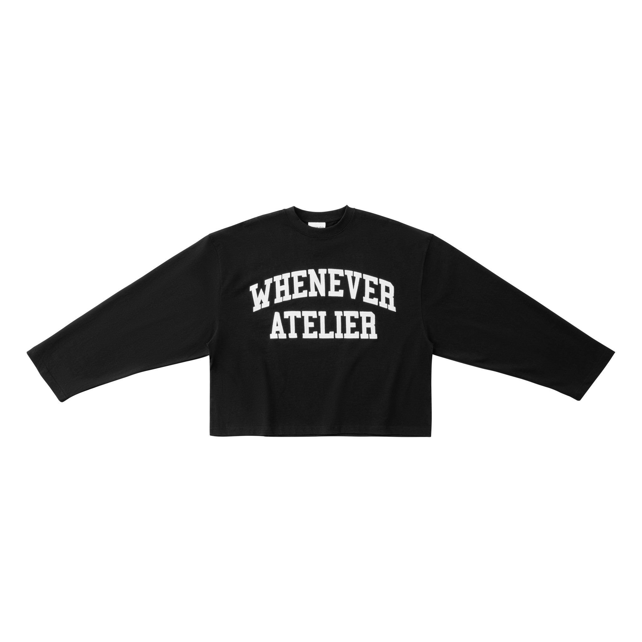 “WHENEVER” LOGO-EMBROIDERED COTTON LONG SLEEVES T-SHIRT / BLACK