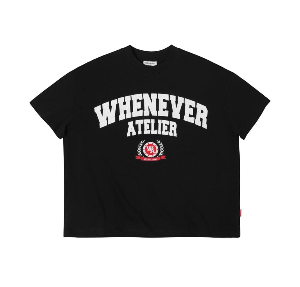 “WHENEVER” Logo-Embroidered Cotton T-Shirt/ BLACK