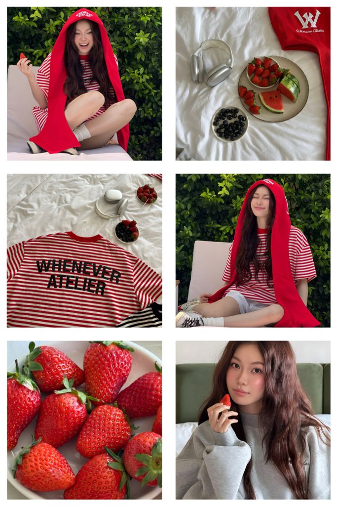 "WHENEVER" PATCHWORK HOODED SCARF / RED