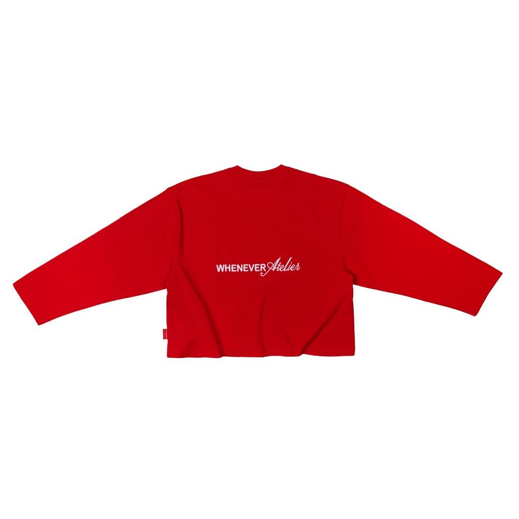 “WHENEVER” LOGO-EMBROIDERED COTTON LONG SLEEVES T-SHIRT / RED