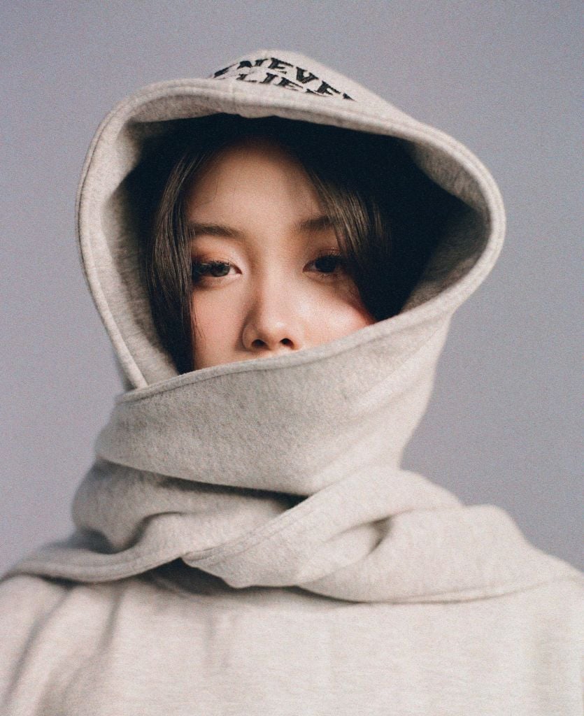 "WHENEVER' PATCHWORK HOODED SCARF / PREMIUM GREY