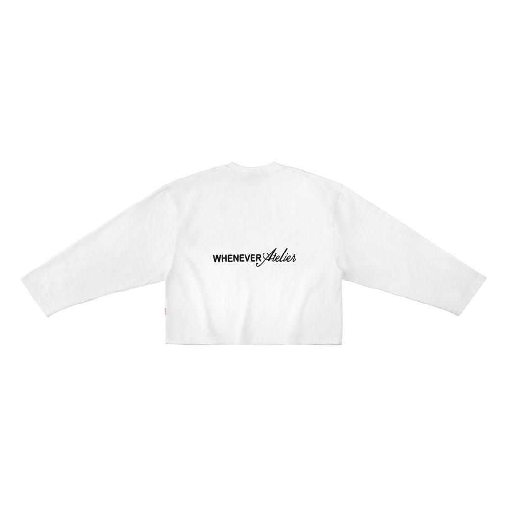 “WHENEVER” LOGO-EMBROIDERED COTTON LONG SLEEVES T-SHIRT / WHITE